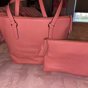 Kate Spade ♠️ never been used Pink/coral large bag with matching pouch